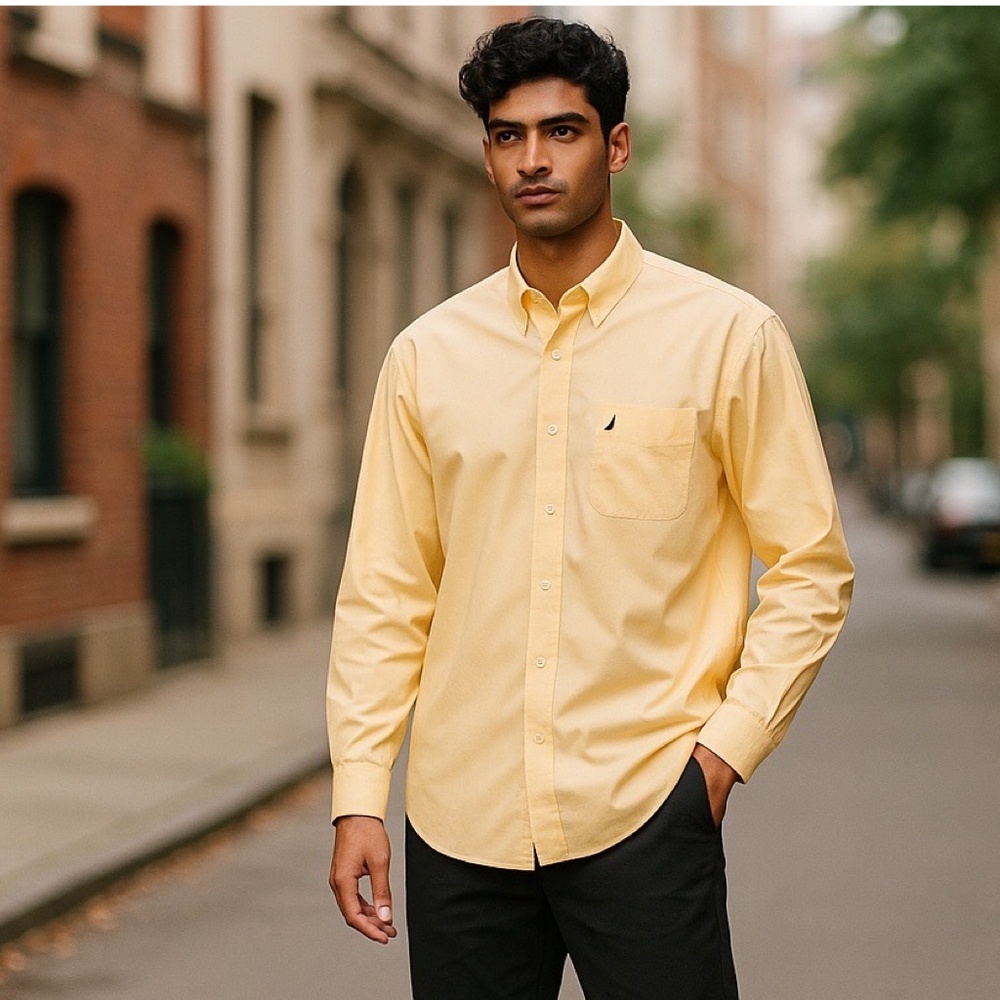 Nautica Butter Yellow Classic Fit Oxford Dress / Casual Shirt Size 17 34-35